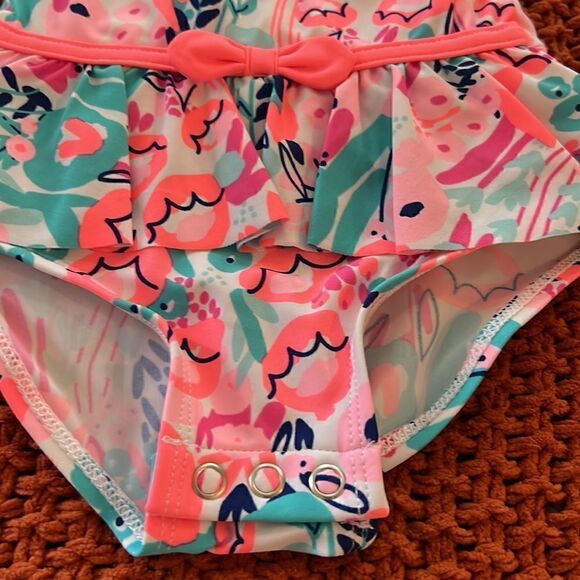 Carters just one you 9M floral one piece bath in suit w snap crotch and ruffles - Picture 4 of 7